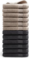DoubleDry Handdoeken Set 50 x 100 cm - 12 stuks - 100% zacht katoen 500 g/m2 - 6x Beige Taupe & 6x Antraciet
