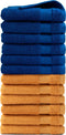 DoubleDry Handdoeken Set 50 x 100 cm - 12 stuks - 100% zacht katoen 500 g/m2 - 6x Okergeel & 6x Klassiek Blauw