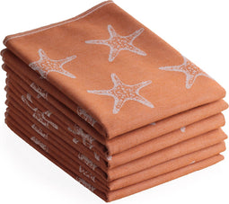 DoubleDry Luxe Theedoeken Set - 6 Stuks - 50x70 cm - 100% Katoen - Hoge Absorptie & Duurzaam - Oceaan - Terracotta