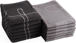 DoubleDry Theedoeken en Keukendoeken Set - 12 Stuks - Jacquard Geweven - Hoogwaardig Katoen - Hoge Absorptie - Hip Bestek-Grijs
