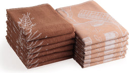 DoubleDry Theedoeken en Keukendoeken Set - 12 Stuks - Jacquard Geweven - Hoogwaardig Katoen - Hoge Absorptie - Molen-Bruin