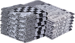 DoubleDry Theedoeken en Keukendoeken Set - 12 Stuks - Jacquard Geweven - Hoogwaardig Katoen - Hoge Absorptie - Herenhuis-Zwart