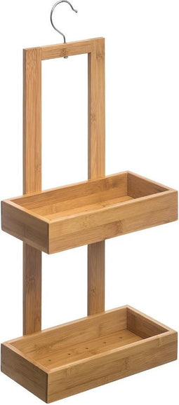 Doucherekje/badkamerrekje 2 lagen bamboe hout met ophanghaak 26 x 14 x 60 cm - Opberg rekjes voor shampoo/douchegel