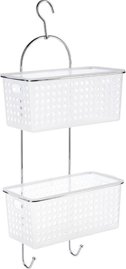 Doucherekje/badkamerrekje 2 lagen kunststof met ophanghaak wit 30 x 15 x 65 cm - Opberg rekjes voor shampoo/douchegel
