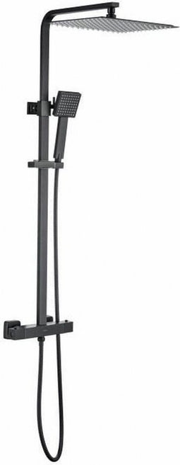 Douchezuil OCEANIC - Thermostatische mengkraan - Hoge vierkante kop 30x30 cm - Mat zwart