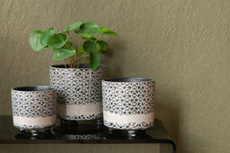 J-Line bloempot Mozaiek - keramiek - grijs/blauw - small - 2 stuks - Ø 13 cm