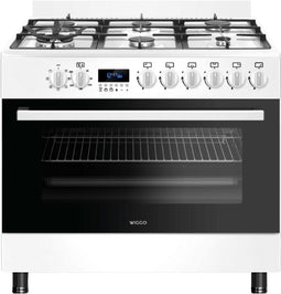 Wiggo WO-E969R - Vrijstaand Gasfornuis - 90 cm - 6 pitten - Energieklasse B - Wit Rvs