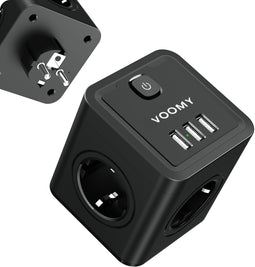 Voomy X4 - Verdeelstekker 7-Voudig - 4 Stopcontacten en 3 USB Poorten - Zwart