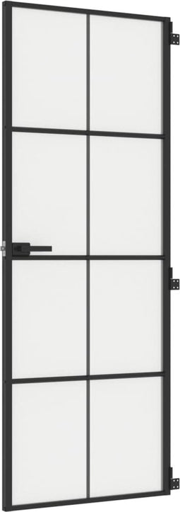 vidaXL - Binnendeur - smal - 76x201,5 - cm - gehard - glas - en - aluminium - zwart