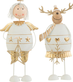 J-Line kerstfiguur Engel/Rendier - metaal - wit/goud - small - 2 stuks