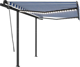 vidaXL - Luifel - handmatig - uittrekbaar - met - LED - 3,5x2,5 - m - blauw - en - wit