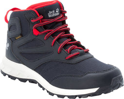 Jack Wolfskin WOODLAND TEXAPORE MID K - Unisex Wandelschoenen - Waterdicht - Nachtblauw / Rood - Maat 32