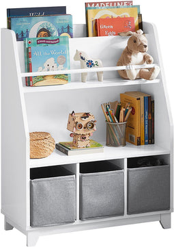 SoBuy KMB34-W - Boekenrek - 1 groot vak 2 boekenvakken 3 opbergdozen - Wit
