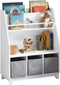 SoBuy KMB34-W - Boekenrek - 1 groot vak 2 boekenvakken 3 opbergdozen - Wit