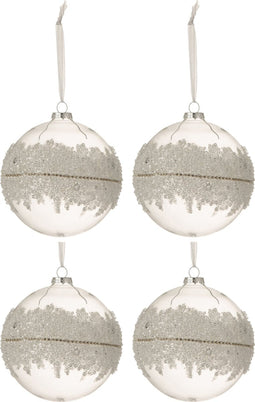 J-Line kerstbal Suiker Midden Diamanten Lijn - glas - large - doos van 4