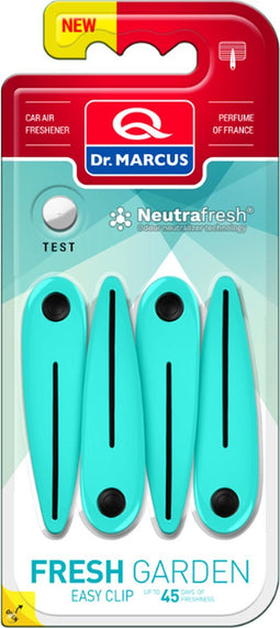 Dr. Marcus Easy Clip Fresh Garden luchtverfrisser met neutrafresh technologie - Autogeurtje voor in de auto - Tot 45 dagen geurverspreiding - 4 clips voor 4 sterktes