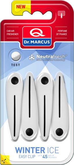Dr. Marcus Easy Clip Winter Ice luchtverfrisser met neutrafresh technologie - Autogeurtje voor in de auto - Tot 45 dagen geurverspreiding - 4 clips voor 4 sterktes
