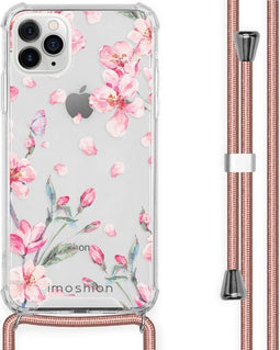 iMoshion iPhone 11 Pro Max - Hoesje met Koord - Verstelbaar Koord - Roze Blossom Watercolor