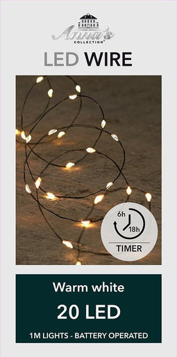 Draadverlichting lichtsnoer met 20 lampjes warm wit op batterij 100 cm - Lichtdraden/lichtsnoeren - kerstverlichting