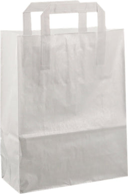 DRAAGTAS PAPIER PLAT HANDVAT 22x10x28 ZILVER KRAFT GESTREEPT 50 stuks