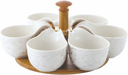 Draaiplateau hout met porselein schaaltjes - wit