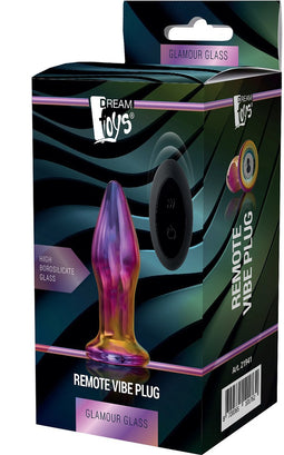 Dream Toys - Vibrerende glazen anaalplug 10 cm met afstandsbediening - Multi color