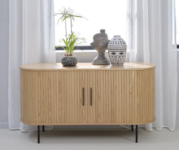 Dressoir Eikenhout Naturel - 4 Planken - Schuifdeuren - Kast Nola - Giga Living