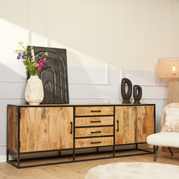 Dressoir industrieel - Dressoir Sanne - Mangohout dressoir 210 cm
