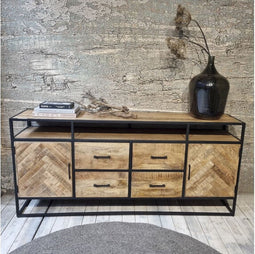 Dressoir Jax mangohout visgraat 200 cm - Naturel - Sidetable - Handgemaakt - Luxe uitstraling