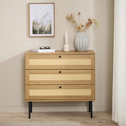 Dressoir Naturel Rotan - 3-Lades - 80x40x75cm - Pensacola - Giga Living