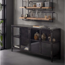 Dressoir Rift metal 4 deuren - Gun metal