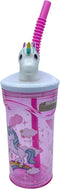 Drinkfles voor meisjes - Waterfles - 360ml - Met 3D Witte eenhoorn - Roze