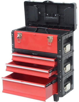 DEFPRO gereedschapswagen - 3 stapelbare modules - Stalen bakken met antislipmatten - 63H x 50B x 30D cm