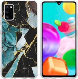 iMoshion Hoesje Geschikt voor Samsung Galaxy A41 Hoesje Siliconen - iMoshion Design hoesje - Zwart / Meerkleurig / Blauw / Shattered Blue Marble