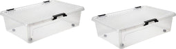 Opbergboxen met deksel 24 liter kunststof transparant 60 x 40 x 16 cm set van 2 stuks