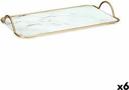 Dienblad Marmer Wit Gouden Metaal Glas 35 x 4,5 x 20 cm (6 Stuks)
