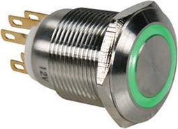 DRUKKNOP IN ROESTVRIJ STAAL SPDT 1NO 1NC - GROENE RING - 19mm