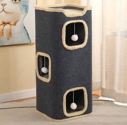 AquilaGoods Krabpaal - 3 verdiepingen - Sisal en pluche - Grijs - 36x36x86cm