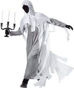Dressforfun Huiveringwekkende geest XL - kostuum Halloween - lang gewaad met masker en handschoenen - wit