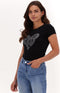Guess Heart R3 - Dames T-Shirt - Glitter opdruk - Zwart