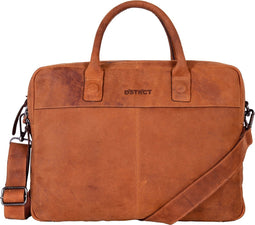 DSTRCT Wall Street 2 Vaks Leren Laptoptas - 15,6 inch - Cognac
