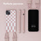 Selencia Hoesje Geschikt voor iPhone 14 Plus Hoesje Met Koord - Selencia Siliconen design hoesje met afneembaar koord - Roze / Irregular Check Sand Pink