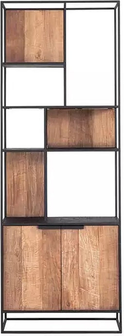 DT Home TV wall element bookcase Cosmo, 2 doors, open racks,220x80x40 cm, recycled teakwood