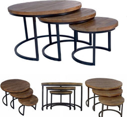 Salontafel Vince Rond Mangohout Set van 3
