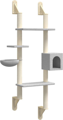 vidaXL - Kattenmeubel - wandgemonteerd - met - krabpaal - 180 - cm - lichtgrijs
