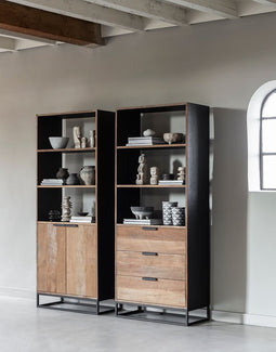 DTP Home Bookcase Cosmo, 2 doors, 3 open racks,200x80x40 cm, recycled teakwood