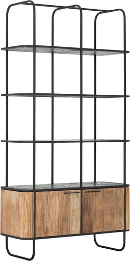 DTP Home Bookcase Soho, 2 doors, 4 open racks, mortex shelves,210x110x45 cm, recycled teakwood and mortex