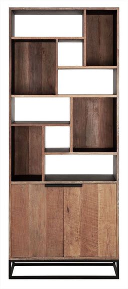 DTP Home Bookrack Cosmo, 2 doors, 10 open racks,215x90x35 cm, recycled teakwood