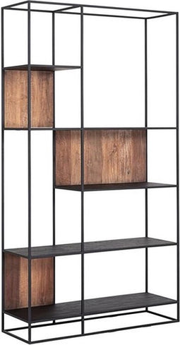 DTP Home TV wall element bookrack Cosmo large, open racks,220x120x40 cm, recycled teakwood