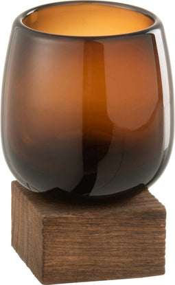 J-Line vaas Op Voet Hoog - glas/hout - bruin - small - 11.00 cm hoog